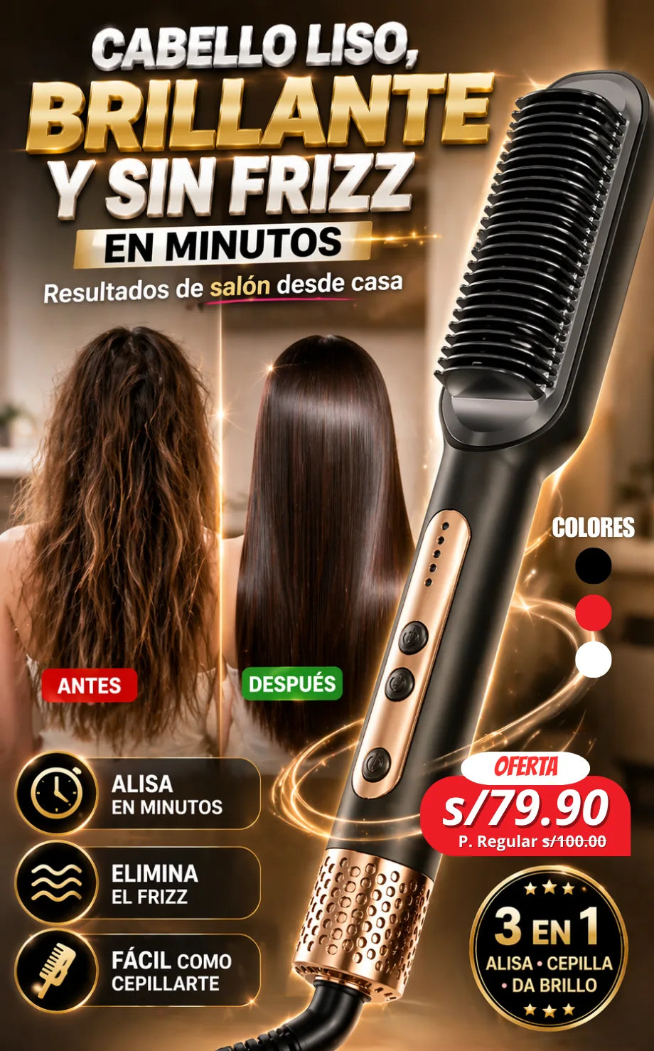 Cepillo Alisador 3 en 1 - Peina, Alisa y da Forma